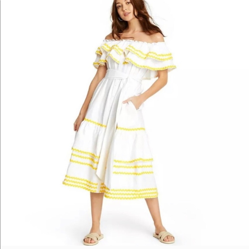 Lisa Marie Fernandez White Off Shoulder MIDI  Sz L